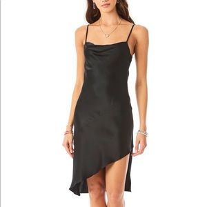 LF Love, Mar Black Satin Asymmetrical Midi Dress